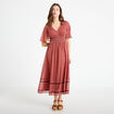 Robe longue &eacute;vas&eacute;e col v voile rouge femme