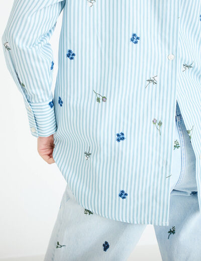 Chemise oversize brod&eacute;e Bridgerton bleu clair femme
