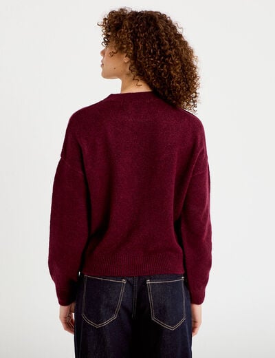Pull col rond manches longues bordeaux femme