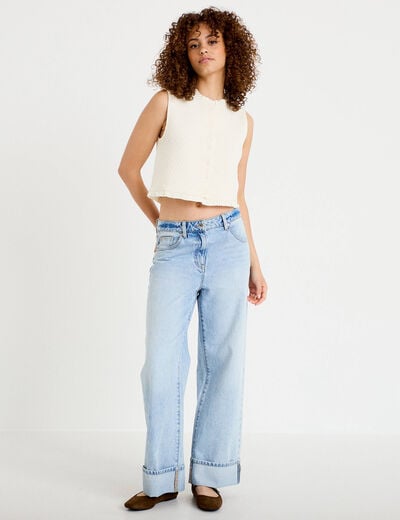 Gilet sans manches col am&eacute;ricain ecru femme