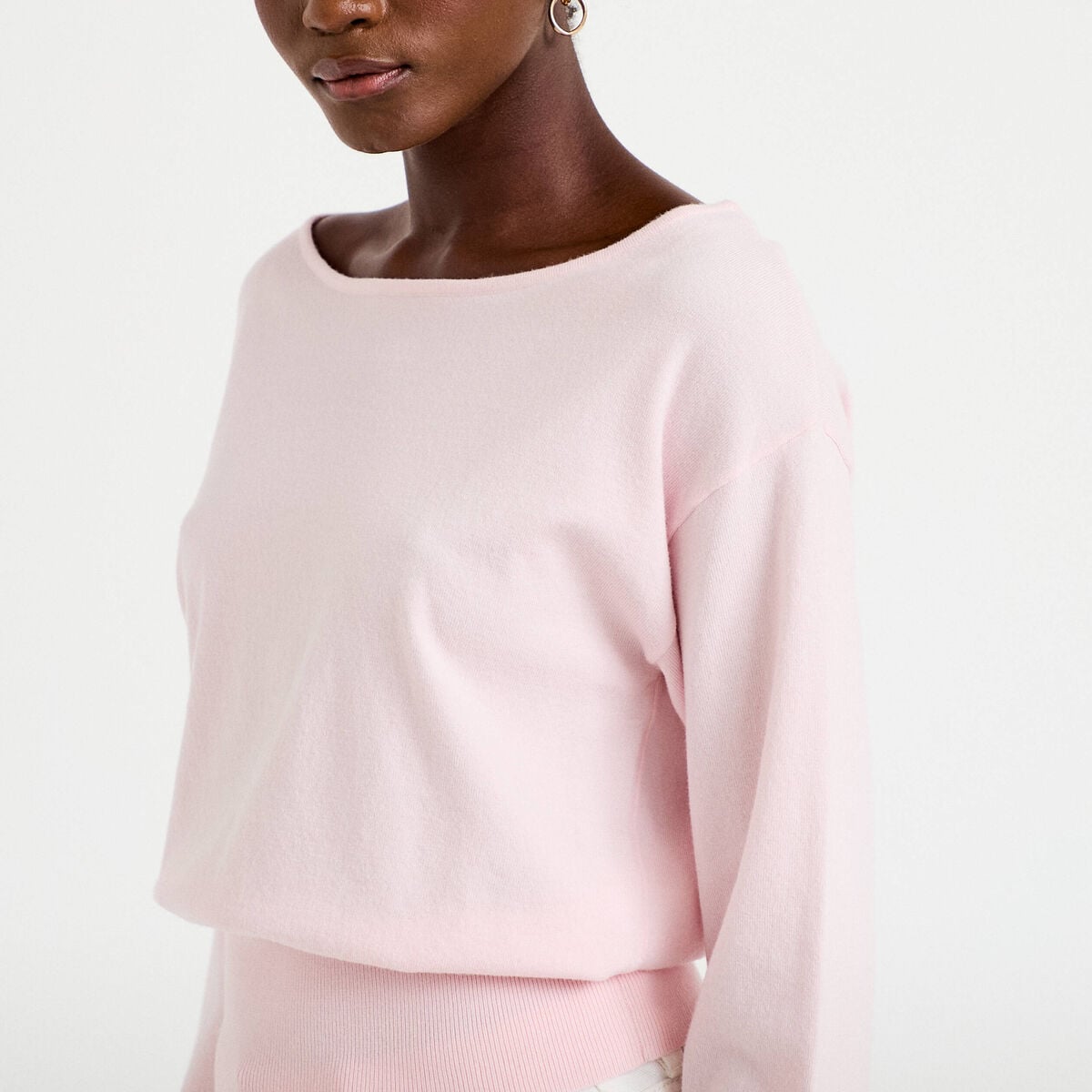 Pull ample manches longues fin rose clair femme