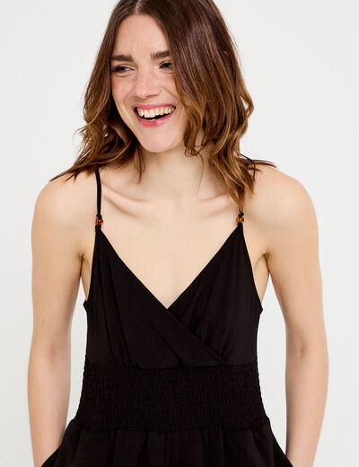Combishort large col v fines bretelles noir femme
