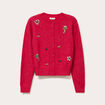 Gilet col rond manches longues rouge clair femme