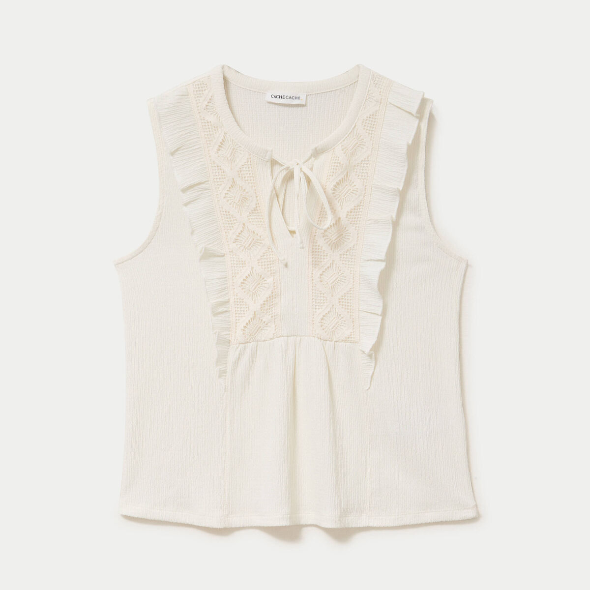 Top sans manches col v ecru femme