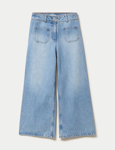 Jean wide leg cropped taille haute denim triple stone femme