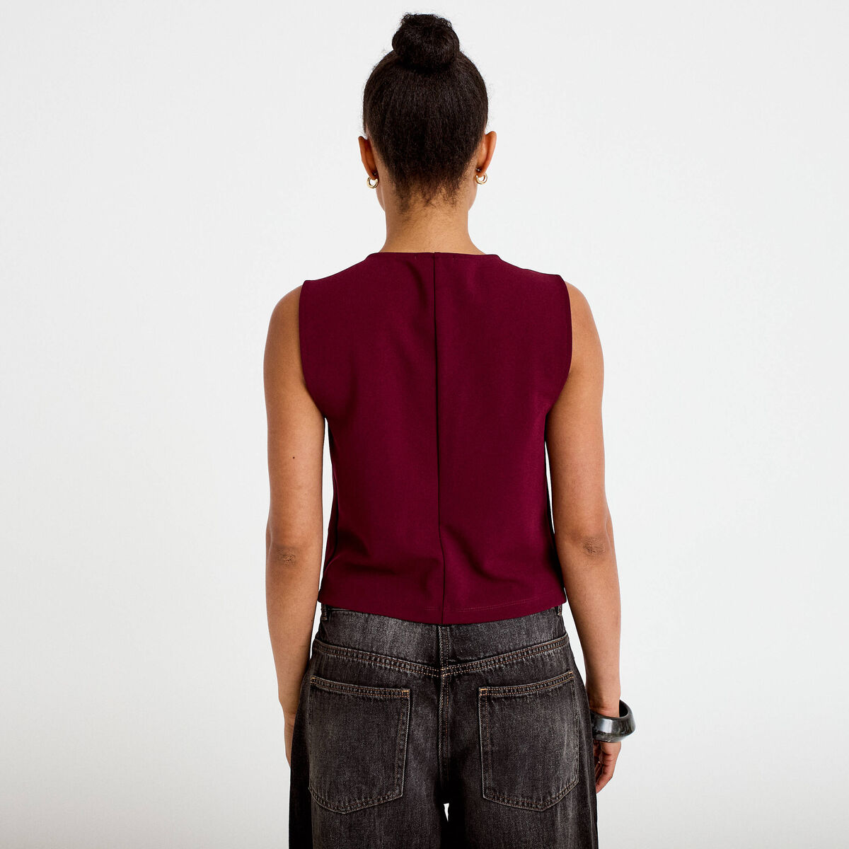 Gilet sans manches col rond bordeaux femme