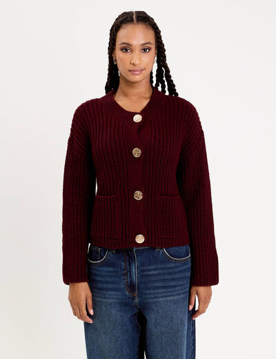 Gilet manches longues violet fonc&eacute; femme
