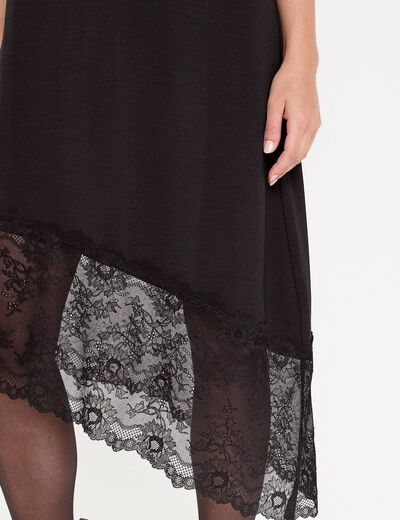 Robe longue droite col v satin&eacute;e noir femme