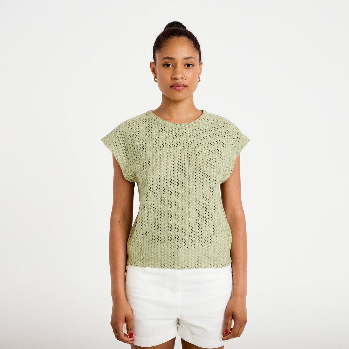 D&eacute;bardeur ajour&eacute; vert kaki femme