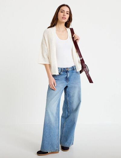 Kimono oversize ajour&eacute; col v ecru femme