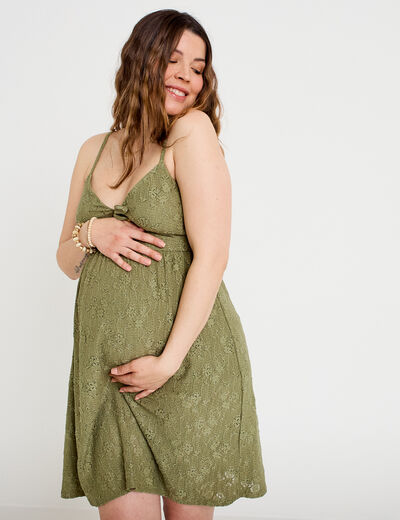 Robe &eacute;vas&eacute;e bretelles fines vert kaki femme