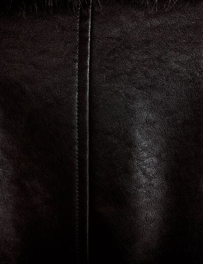 Veste droite similicuir col tailleur noir femme