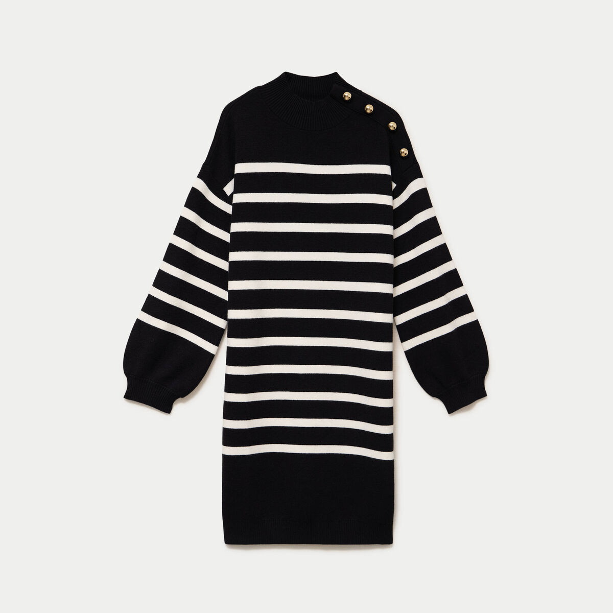 Robe pull droite manches longues noir femme