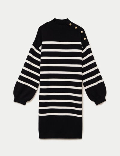 Robe pull droite manches longues noir femme