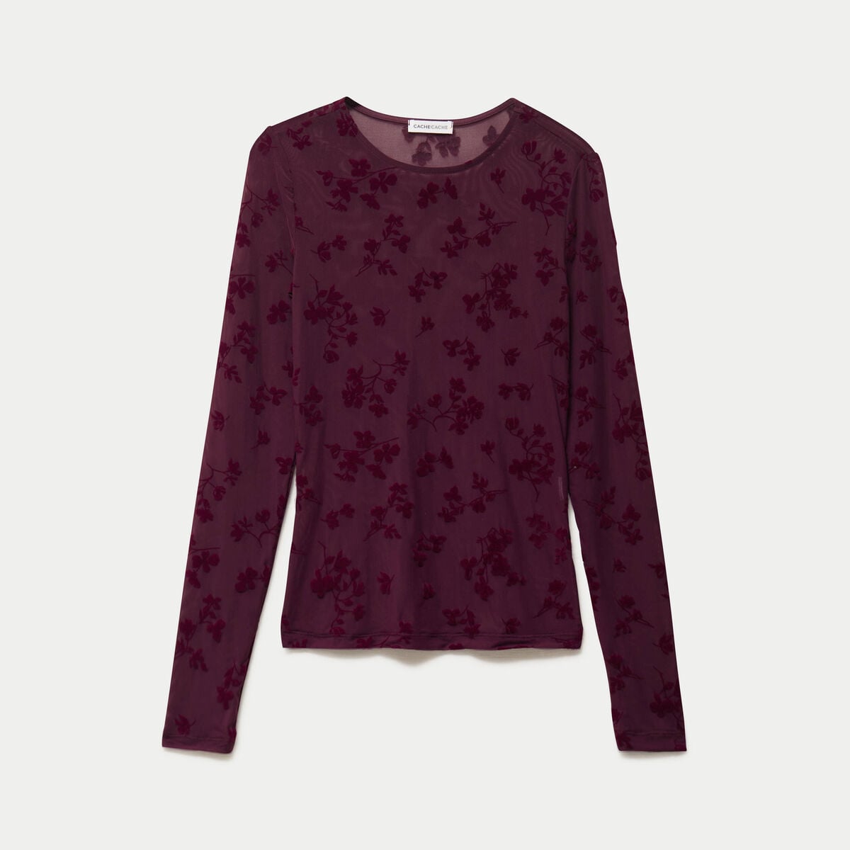 T-shirt ajust&eacute; manches longues prune femme