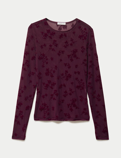 T-shirt ajust&eacute; manches longues prune femme