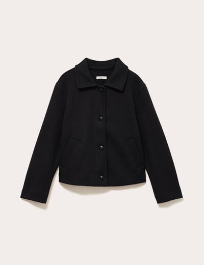 Veste droite courte col classique noir femme