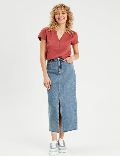 T-shirt boutonn&eacute; sur le devant vieux rose femme