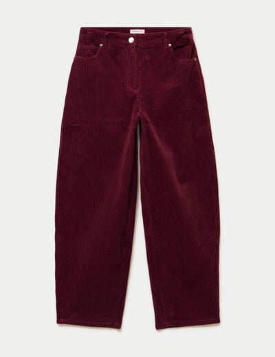 Pantalon large en velours bordeaux femme
