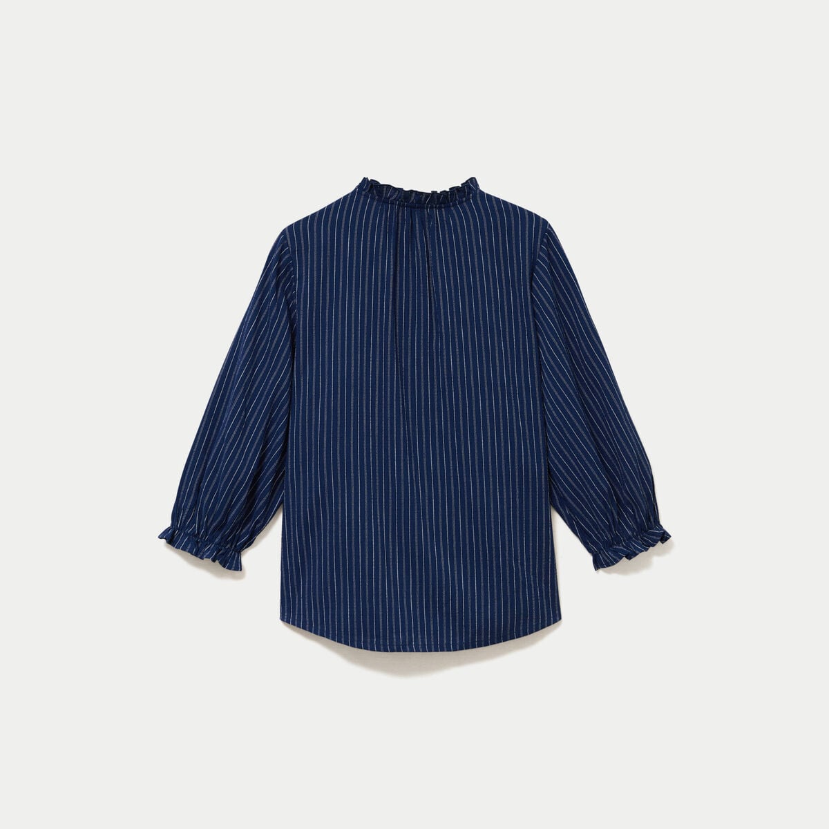Blouse ample broderie manches 3/4 bleu femme