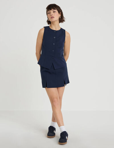 Jupe-short droite fentes bleu marine femme