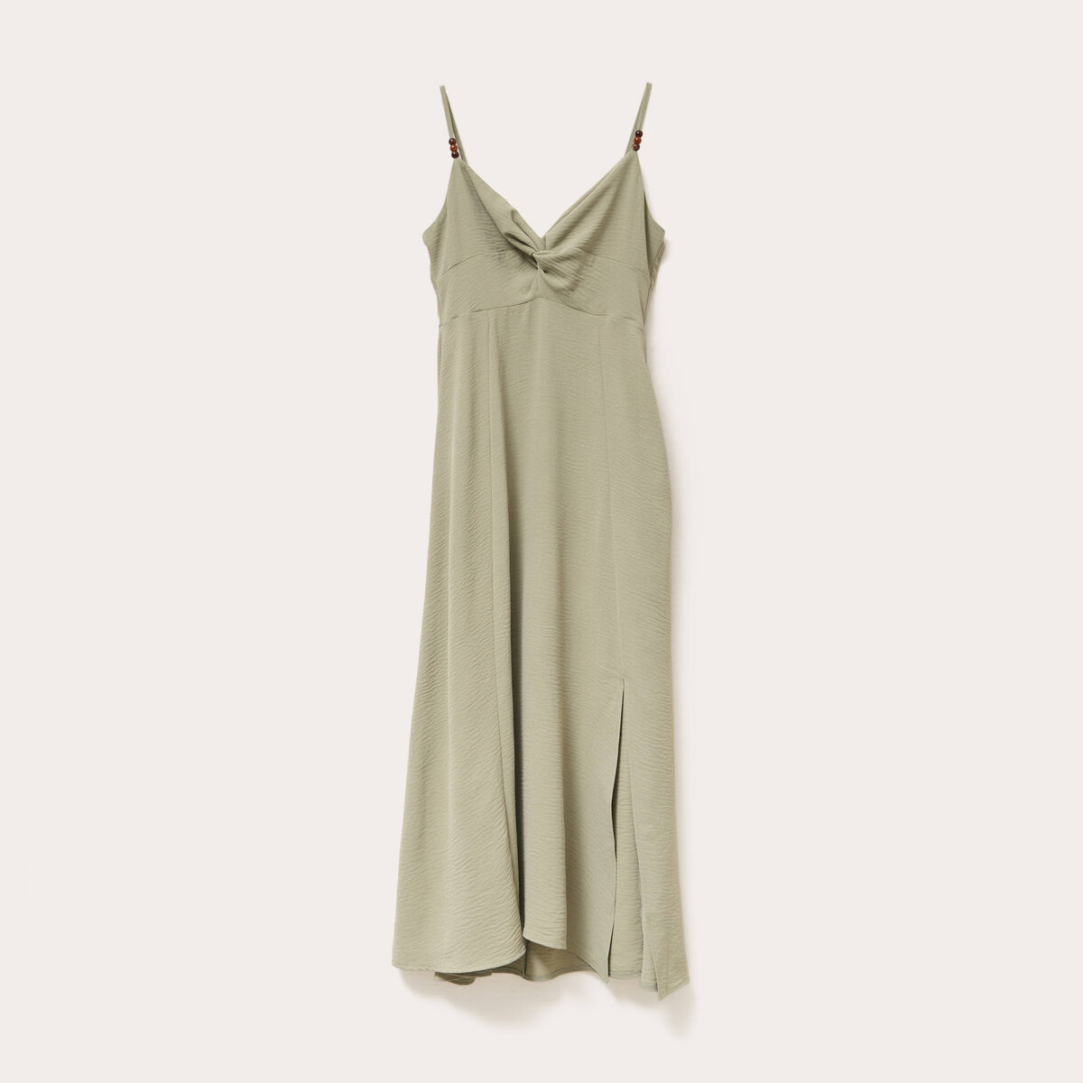 Robe longue &eacute;vas&eacute;e fendue vert kaki femme