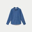 Chemise droite en jean col am&eacute;ricain denim stone femme