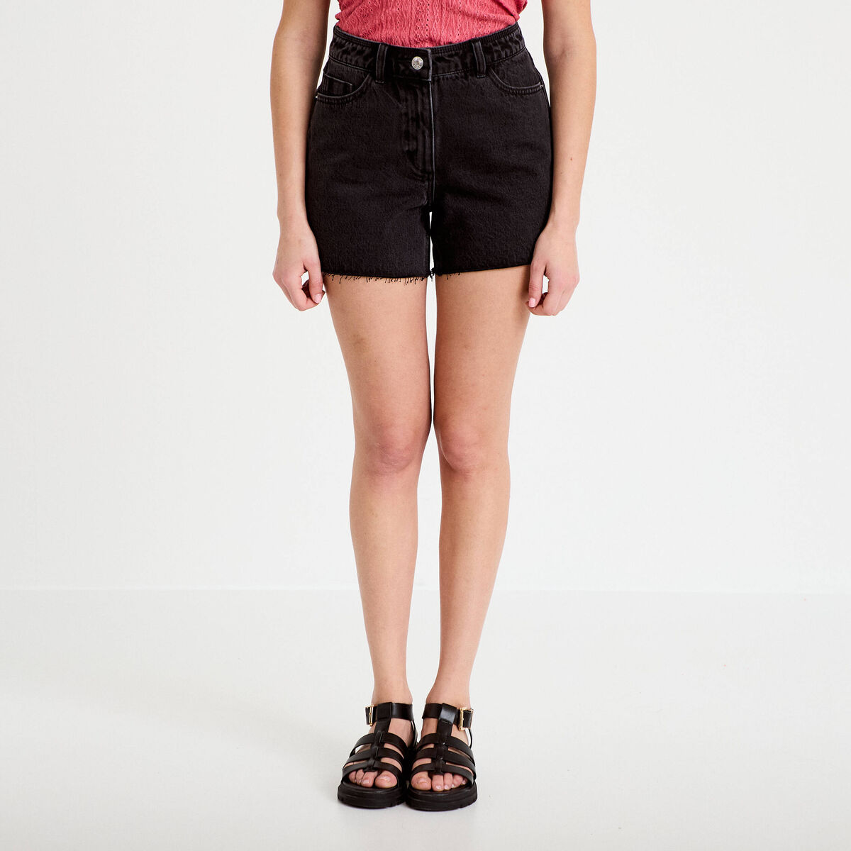 Short en jean 5 poches denim noir femme