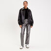 Pantalon droit en coton enduit gris argent femme