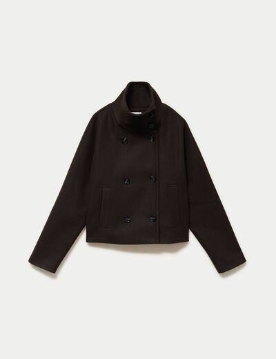 Caban court col montant marron fonc&eacute; femme