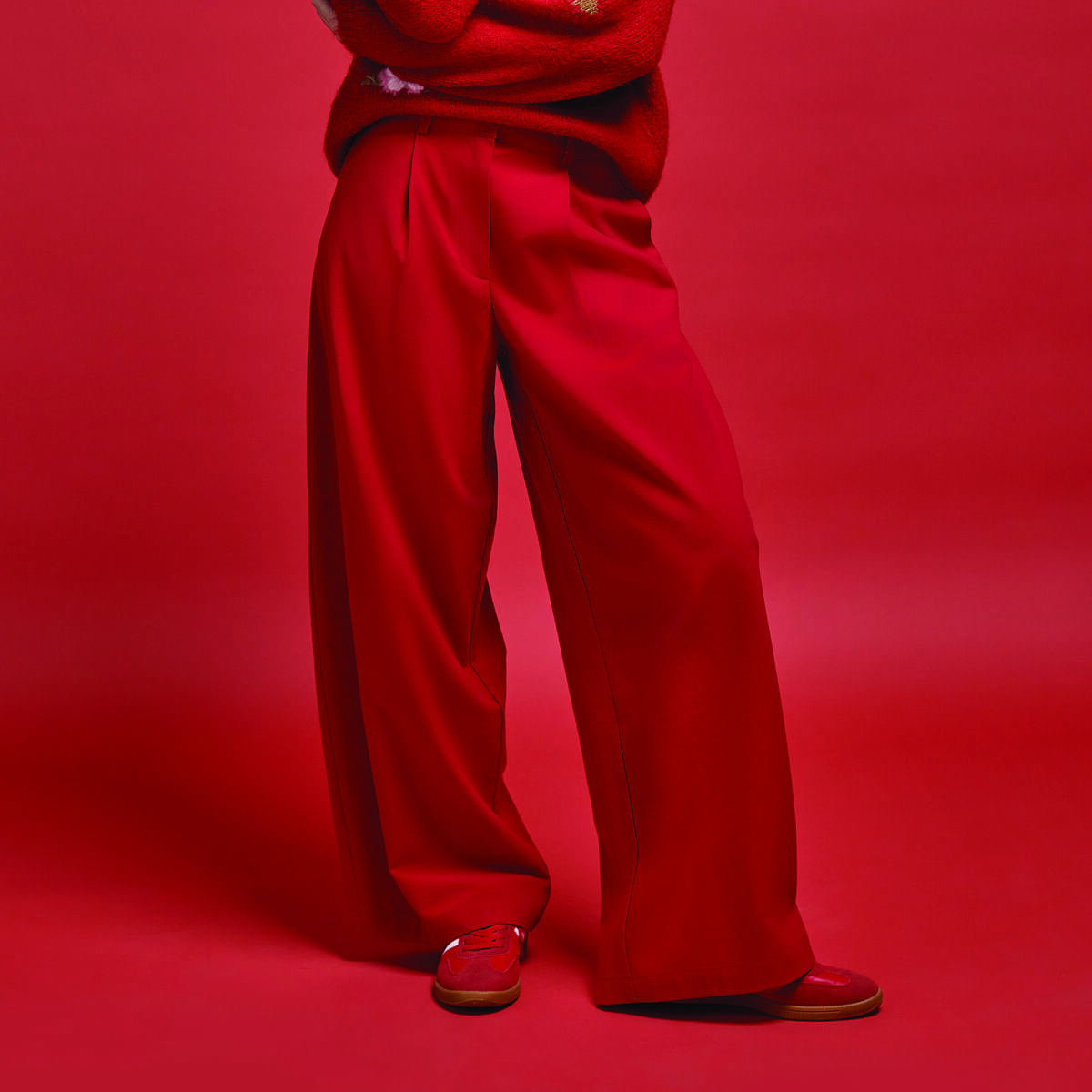 Pantalon barrel taille standard rouge femme