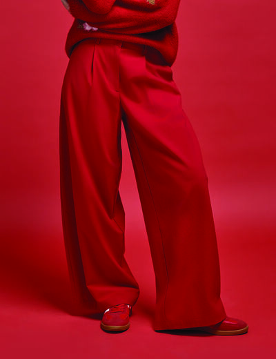 Pantalon barrel taille standard rouge femme