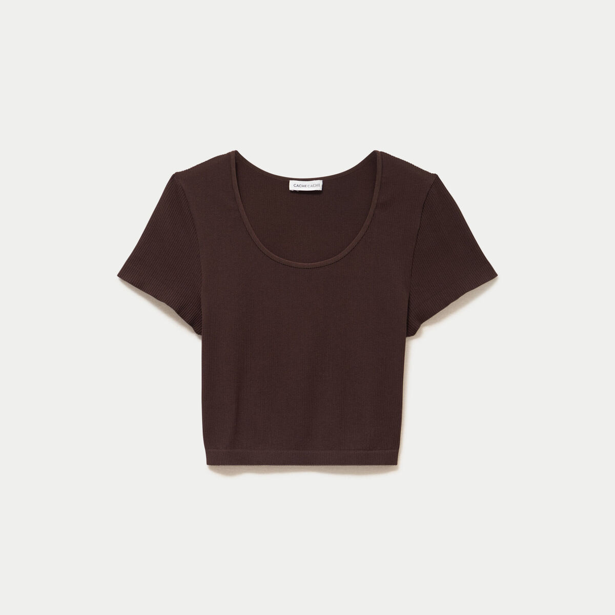 Crop top sans couture col rond marron fonc&eacute; femme