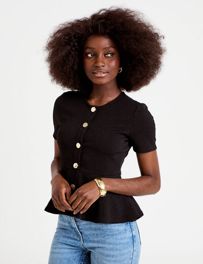 Top cintr&eacute; p&eacute;plum noir femme