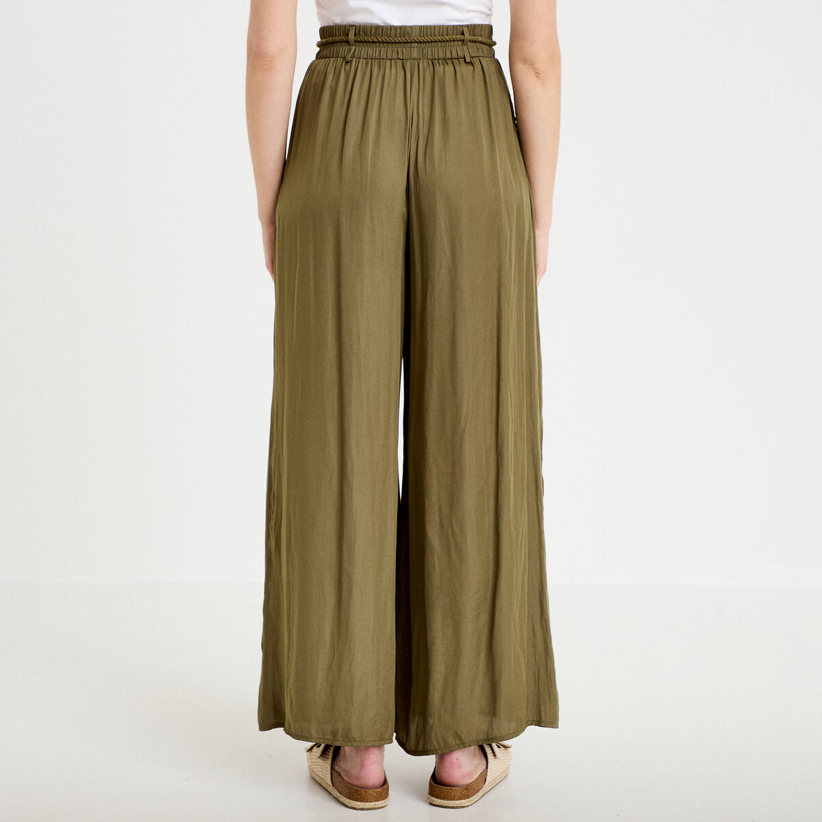Pantalon large taille standard vert kaki femme