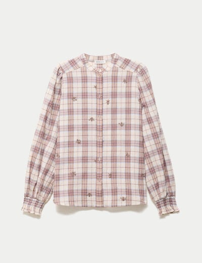 Blouse ample col montant manches longues beige femme