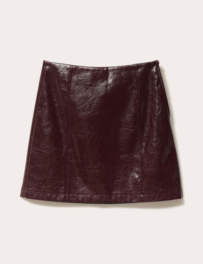 Jupe droite courte en similicuir violet fonc&eacute; femme