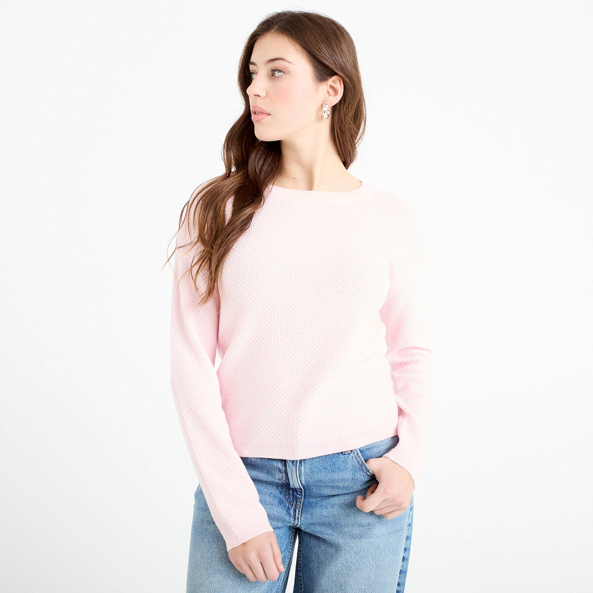 Pull manches longues rose clair femme
