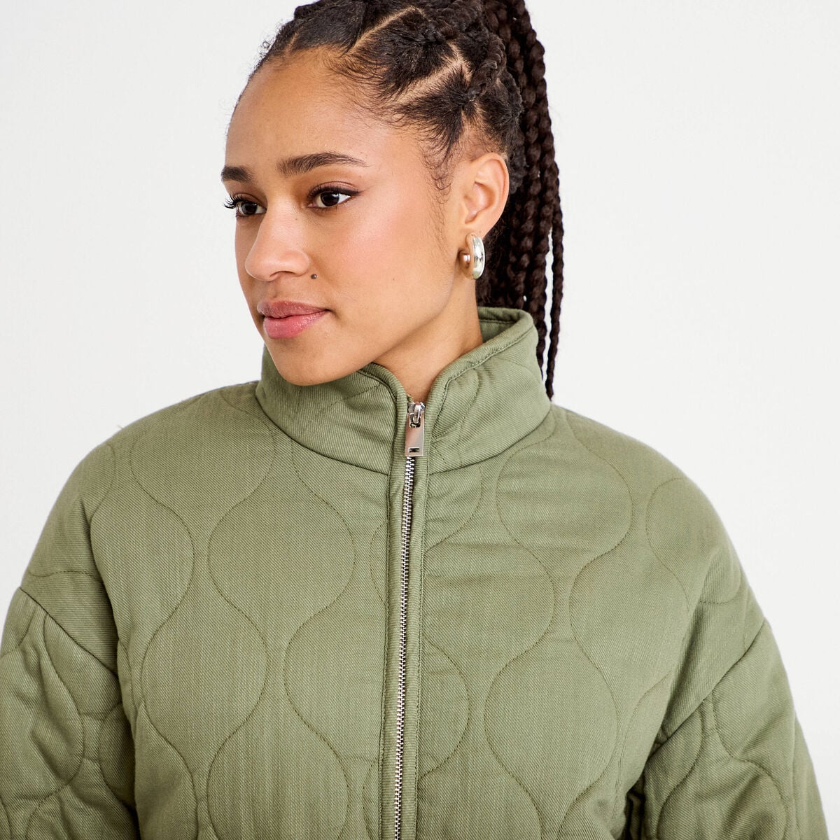 Veste matelass&eacute;e zipp&eacute;e vert kaki femme