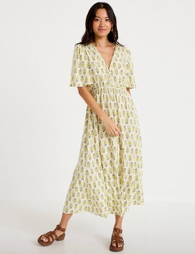 Robe longue manches courtes blanc femme