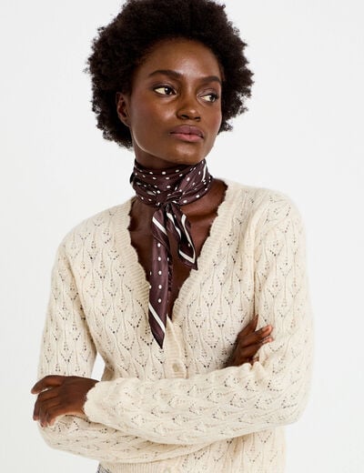 Foulard aspect satin&eacute; soyeux marron fonc&eacute; femme