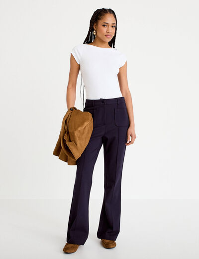 Pantalon bootcut taille standard bleu marine femme