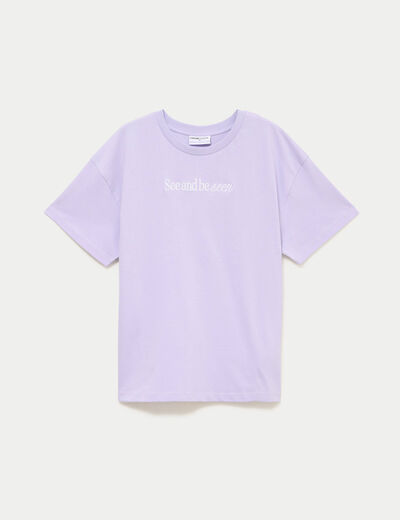 T-shirt oversize brod&eacute; Bridgerton parme femme
