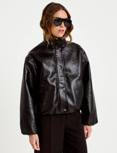 Veste oversize cropped similicuir noir femme