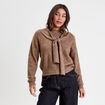Pull &agrave; capuche manches longues marron clair femme