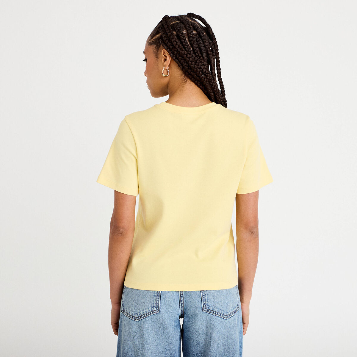 T-shirt col rond manches courtes jaune pastel femme