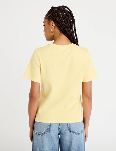 T-shirt col rond manches courtes jaune pastel femme