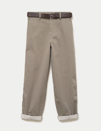 Pantalon chino 7/8&egrave;me taille &eacute;lastiqu&eacute;e vert kaki femme