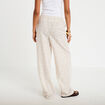 Pantalon large taille haute creme femme