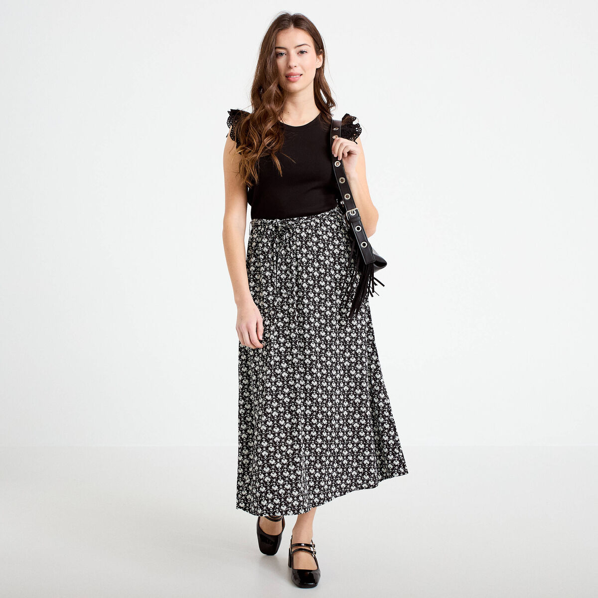 Robe bi-mati&egrave;re cintr&eacute;e noir femme